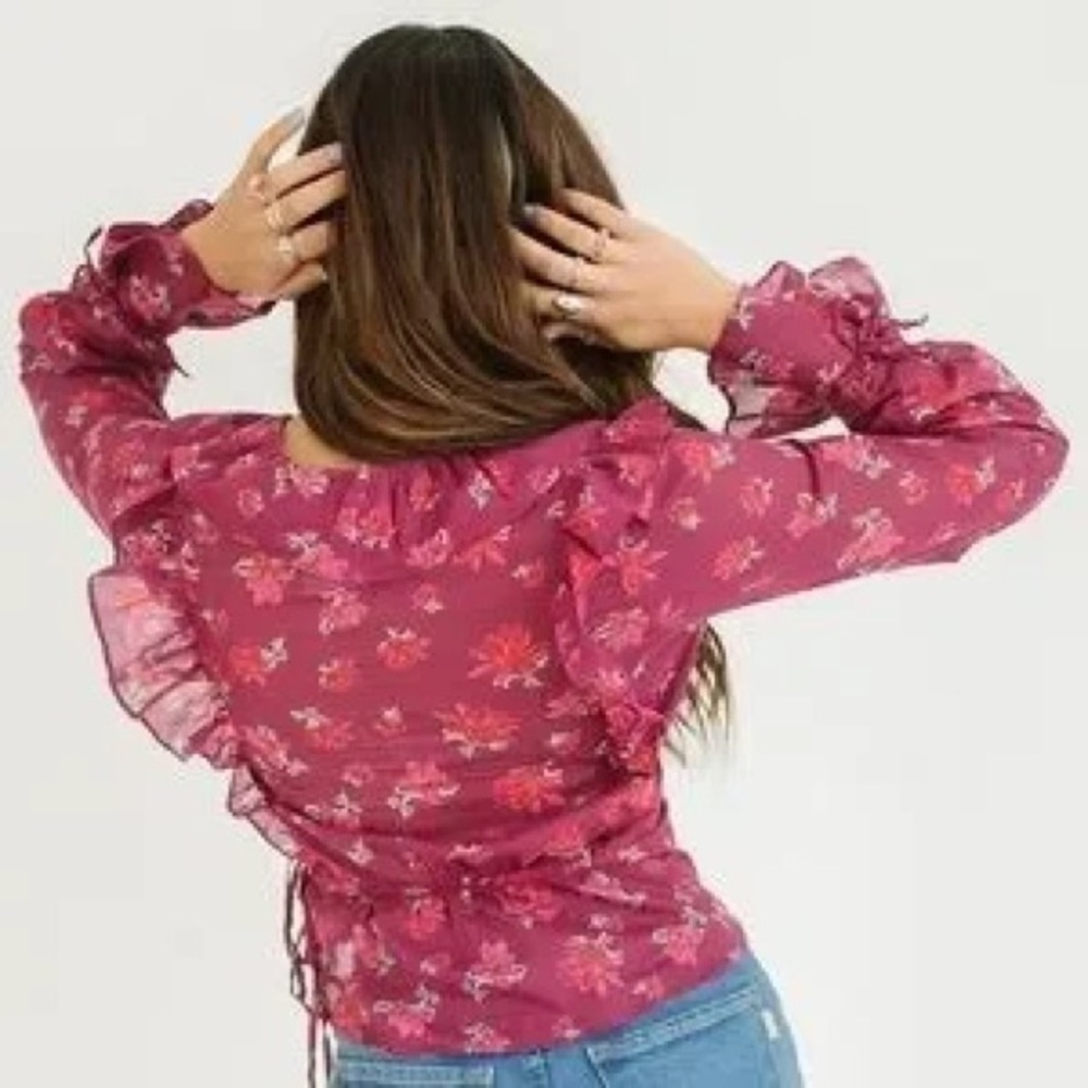 Free People Amanda Ruffle Top Sultry Combo XS $108 - Picture 2 of 8